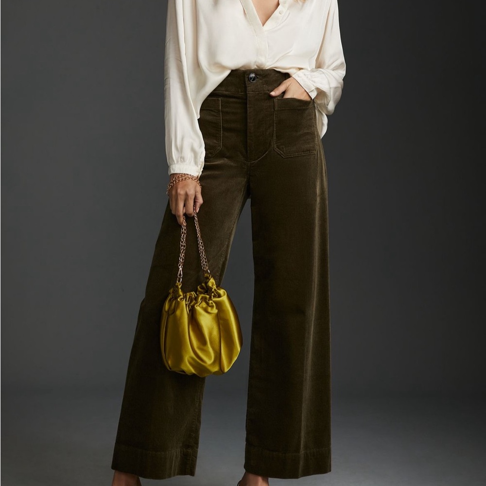 Anthro Olive Green Wide-Leg Pants